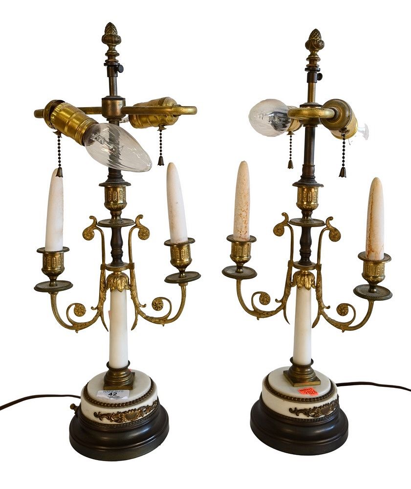 Appraisal: Pair of Neoclassical Style Alabaster Candle Sticks made into table