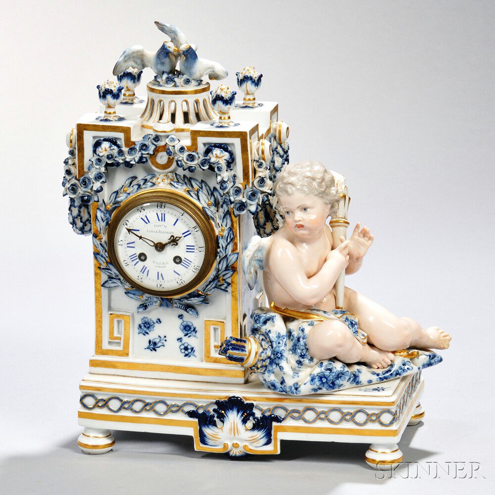 Appraisal: Meissen Porcelain Figural Mantel Clock Germany late th century enameled