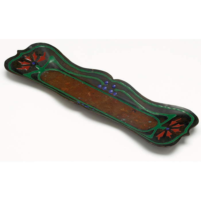 Appraisal: The Art Crafts Shop pen tray bronze with a colorful