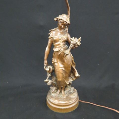 Appraisal: Pair of Figural Bronzed Lamps after Moreau young maidens with