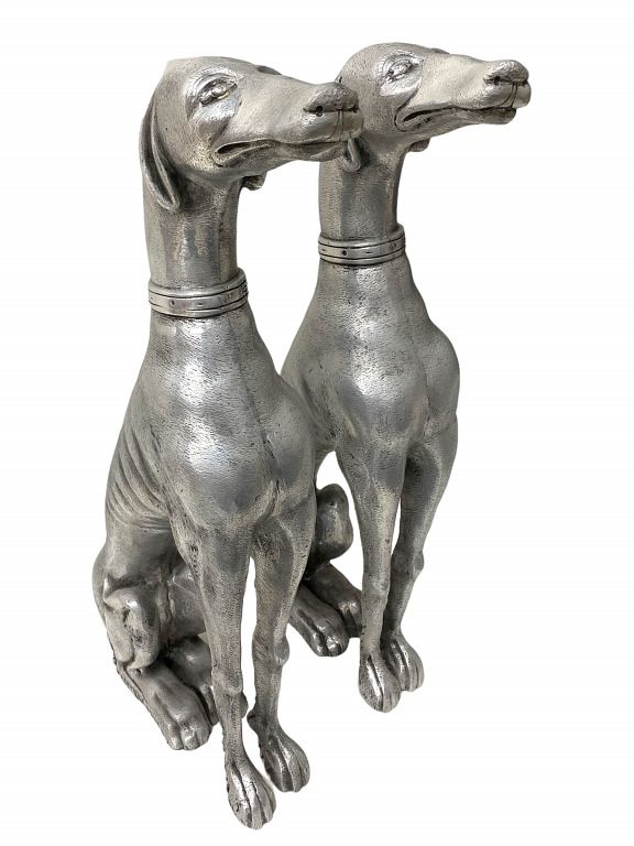 Appraisal: Pair of Silvered Bronze Grey Hounds Pair of Silvered Bronze