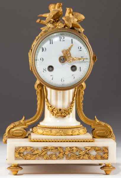 Appraisal: French Gilt Marble Mantel Clocklate th century gilt bronze applied