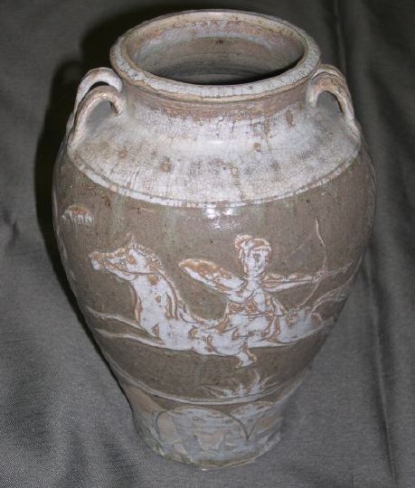 Appraisal: Chinese Provincial Two-Handled Pyriform Vase in buff and ivory first