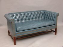 Appraisal: Kindel Furniture Company Love Seat Deeply tufted blue leather-like fabric