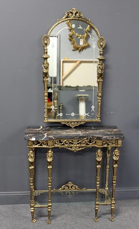 Appraisal: Attributed to Oscar Bach Art Deco Gilt Metal Marbletop Console