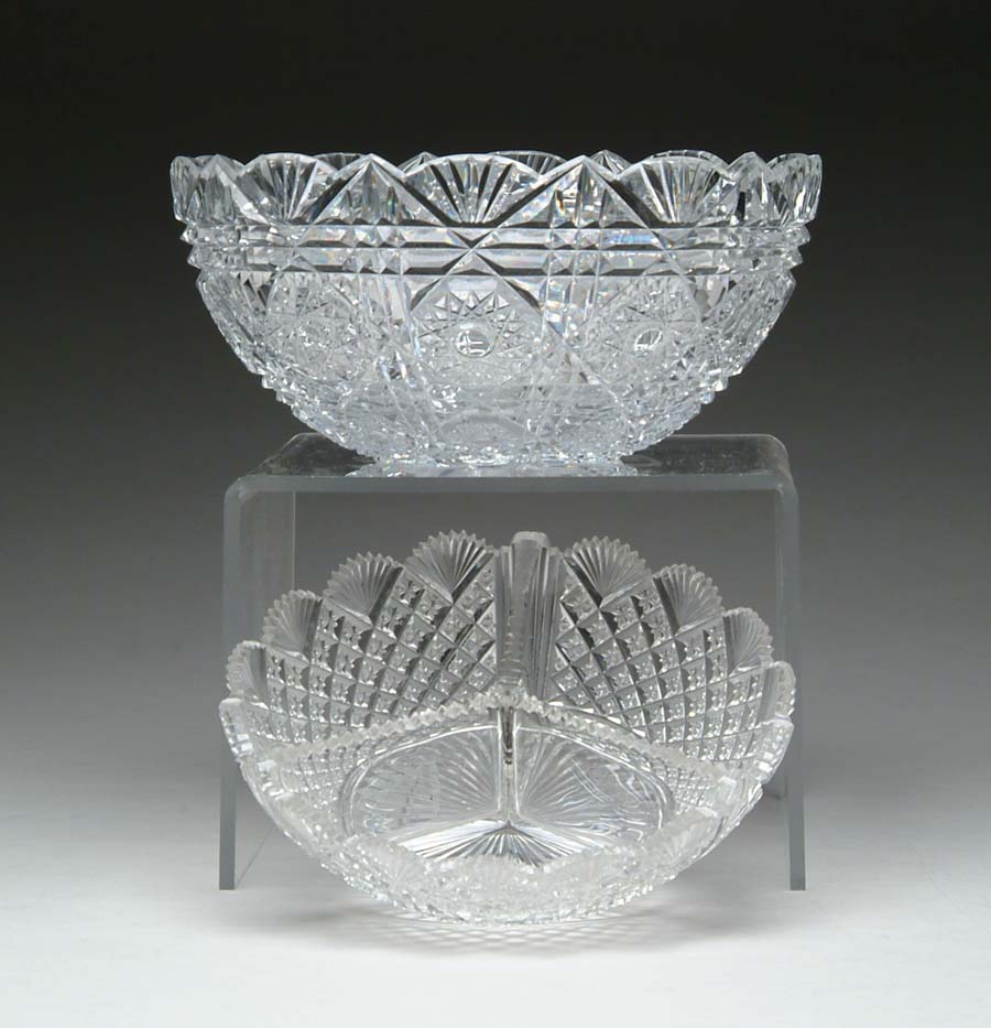 Appraisal: TWO CUT GLASS BOWLS A in bowl cut in hobstar