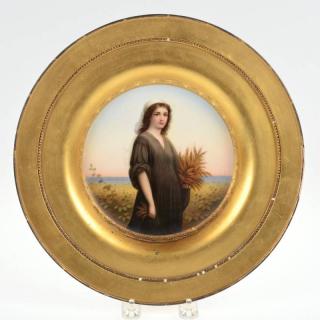 Appraisal: KPM porcelain cabinet plate in giltwood frame Ruth underglaze blue