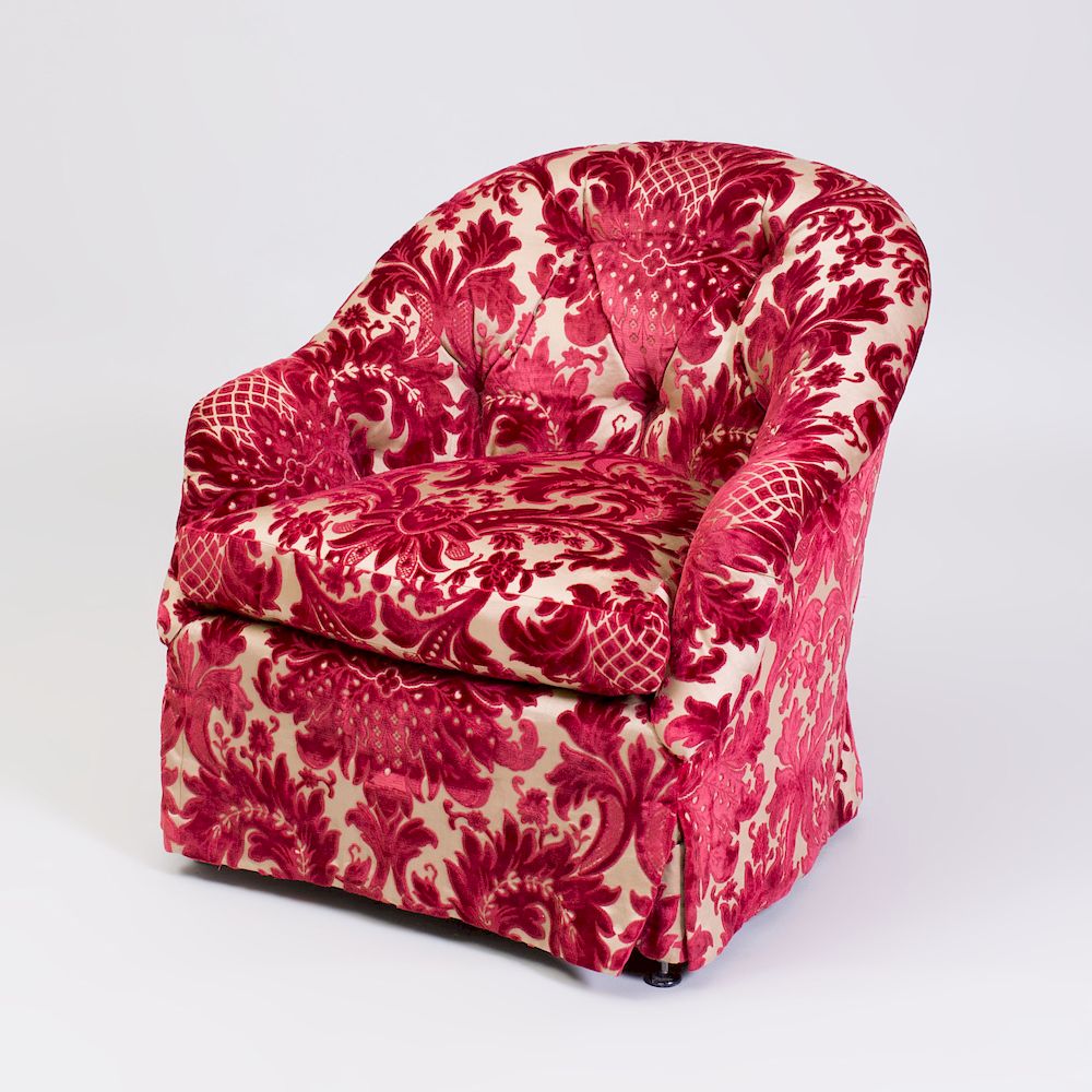 Appraisal: Cut Velvet Damask Tufted-Upholstered Tub Chair Fitted with a loose