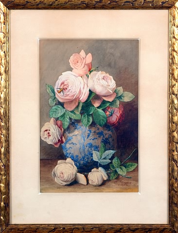 Appraisal: Still life with roses and bee watercolor x sight SLR