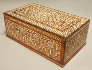 Appraisal: Large Inlaid Eastern Wood Vanity Box with Mirror in Interior