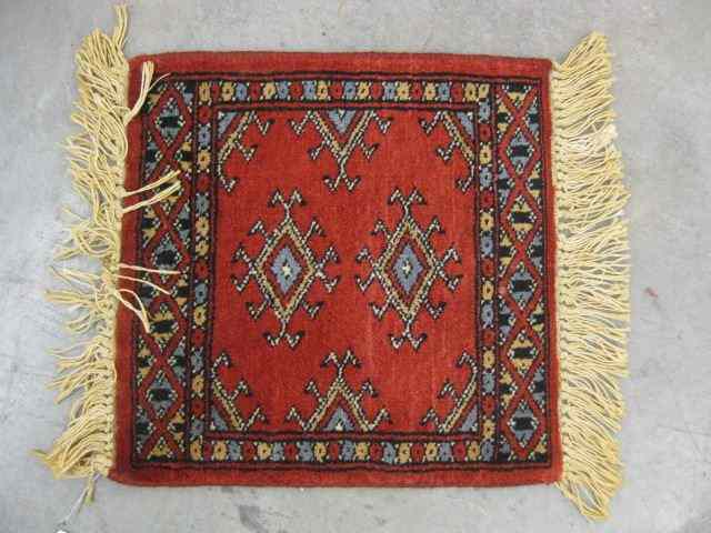 Appraisal: Hamadan Persian Handmade Mat geometric designs on red field ''