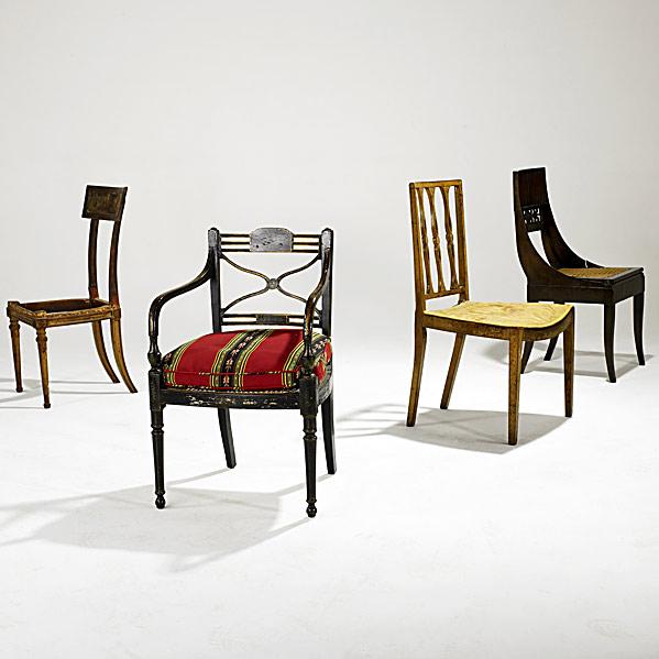 Appraisal: FURNITURE GROUPINGFour pieces Regency ebonized cane seat armchair and three