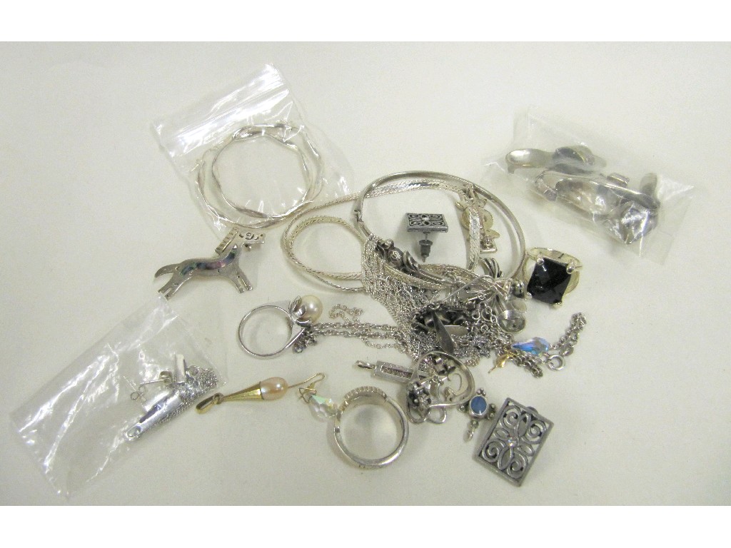 Appraisal: Lot comprising white metal shoes silver neckchains silver earrings brooches