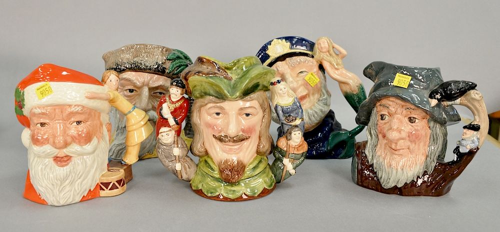 Appraisal: Group of five Royal Doulton character jugs including Robin Hood