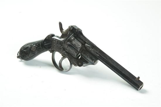 Appraisal: BREVETE PINEFIRE REVOLVER caliber six-shot cylinder '' septagonal barrel carved