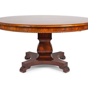 Appraisal: An Empire Style Figured Mahogany Pedestal Dining Table th Century