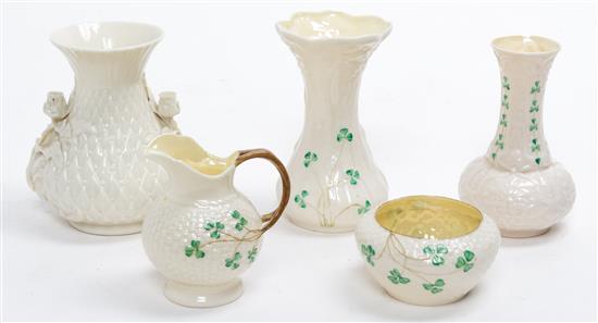 Appraisal: Sale Lot Five Belleek Articles early th century comprising vases