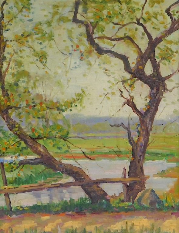 Appraisal: C Impressionist Plein Air Landscape Painting United States Circa Depicting