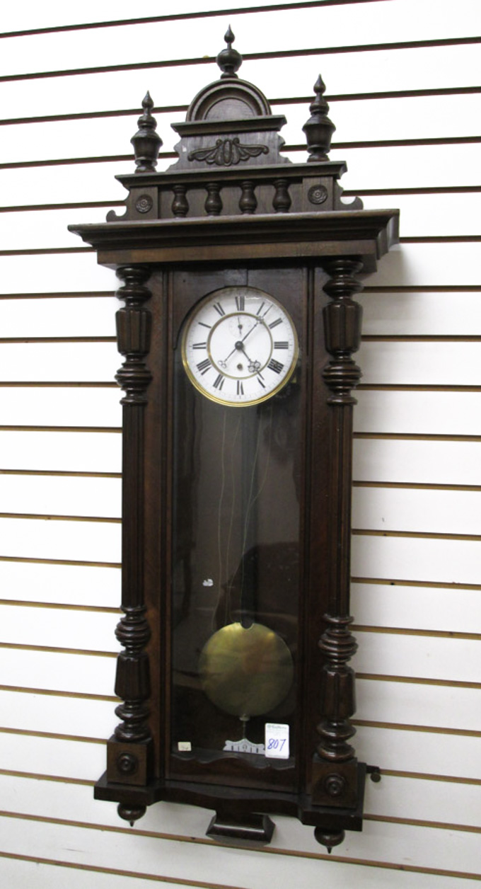 Appraisal: TWO-WEIGHT LONGCASE REGULATOR WALL CLOCK German or Austrian late th