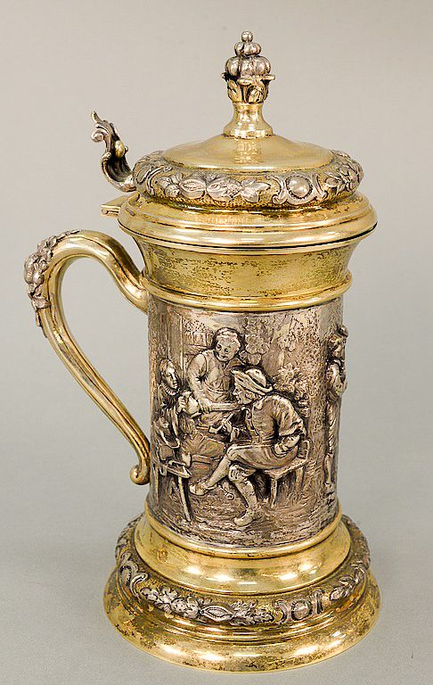 Appraisal: Continental silver tankard top and bottom gilt decorated body with