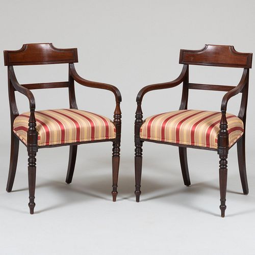 Appraisal: PAIR OF REGENCY MAHOGANY ARMCHAIRS x x in height of