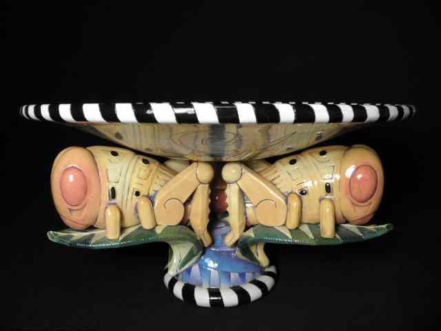 Appraisal: DaNisha contemporary ceramic sculpture depicting three Chapulines grasshoppers on leaves