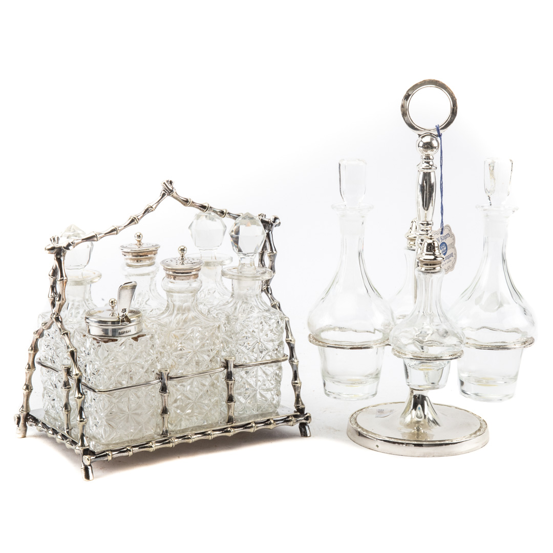 Appraisal: Two silver plate and glass cruet sets