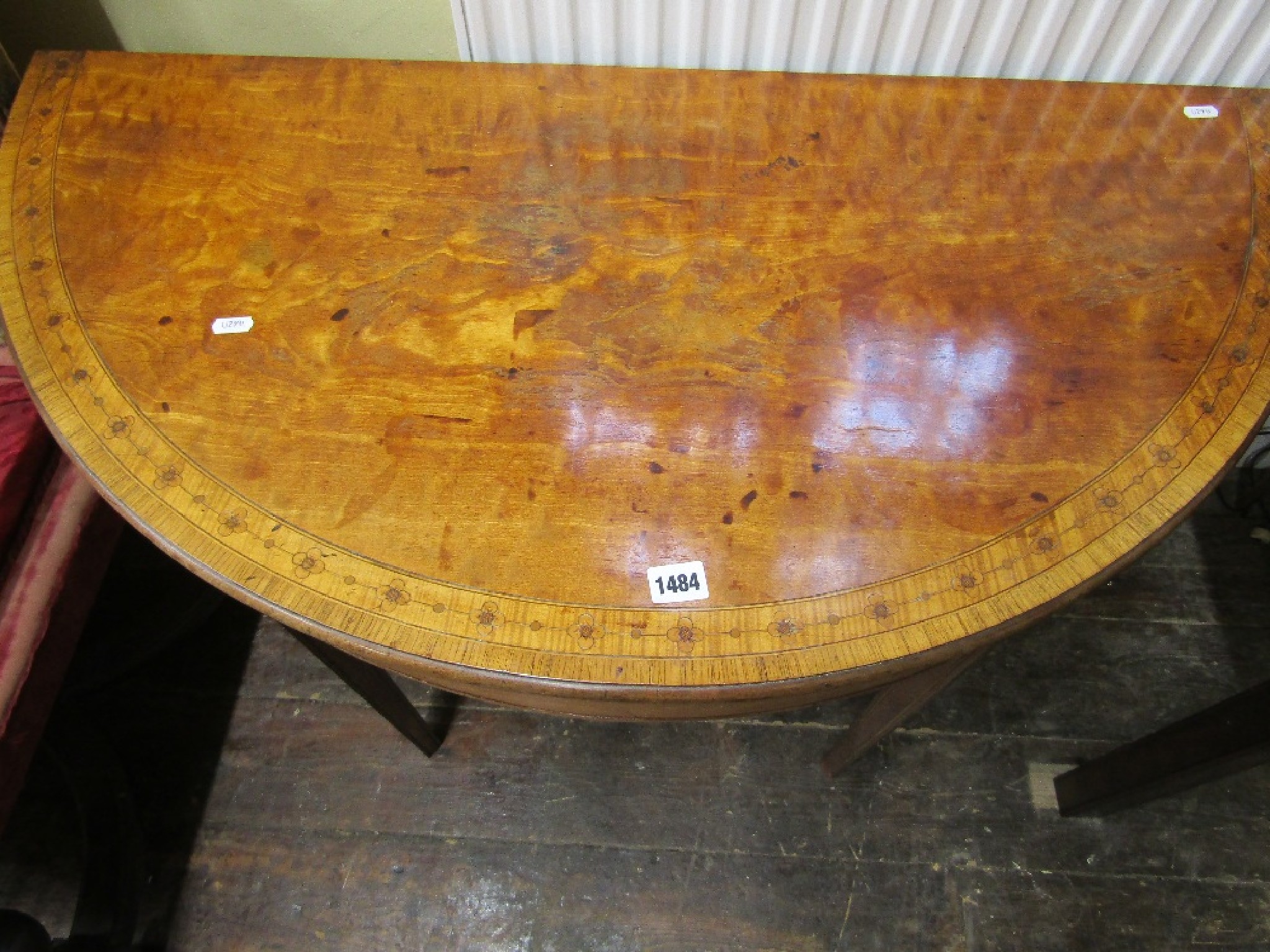 Appraisal: A Georgian satinwood Demilune fold over top card table with