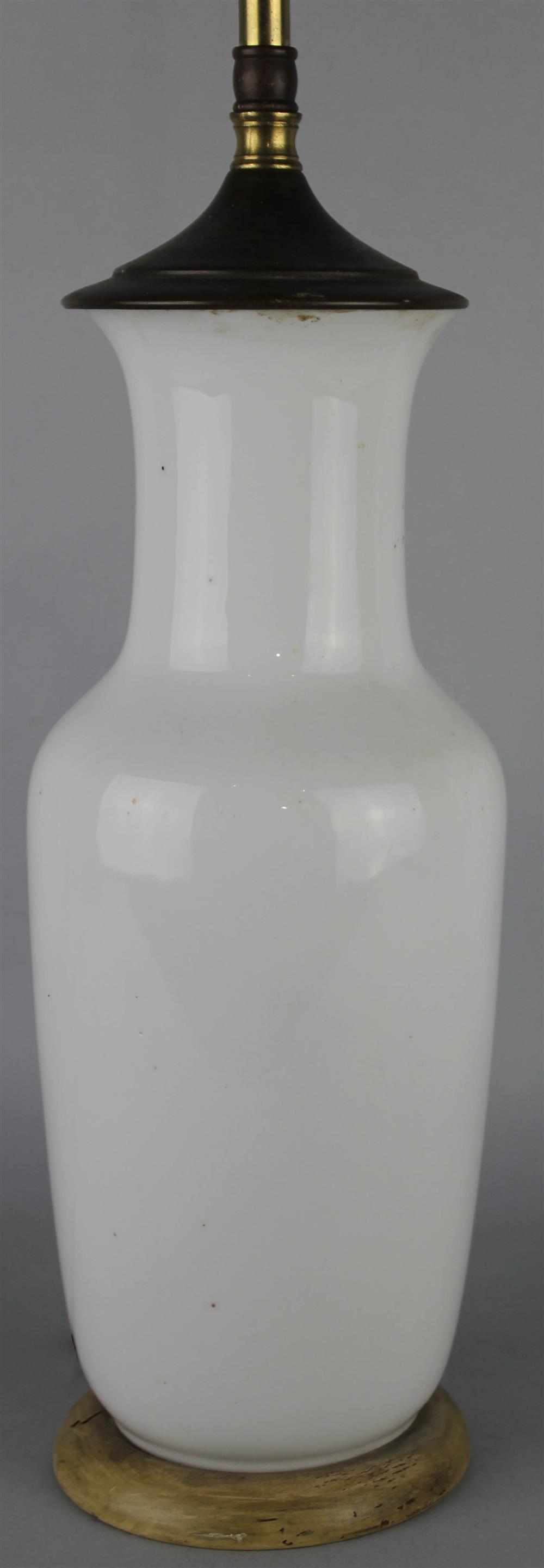 Appraisal: CHINESE WHITE-GLAZED BALUSTER VASE now mounted as a table lamp