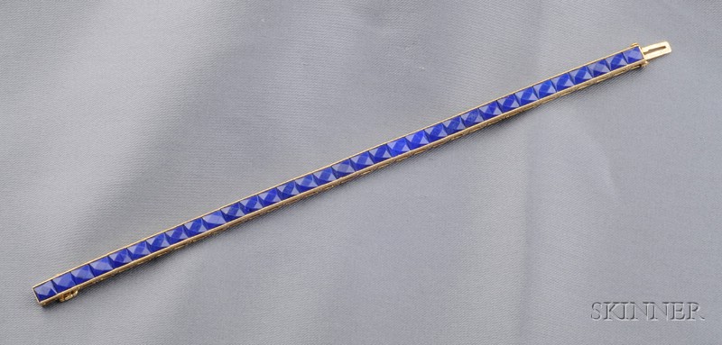 Appraisal: Art Deco kt Gold and Lapis Line Bracelet channel-set with