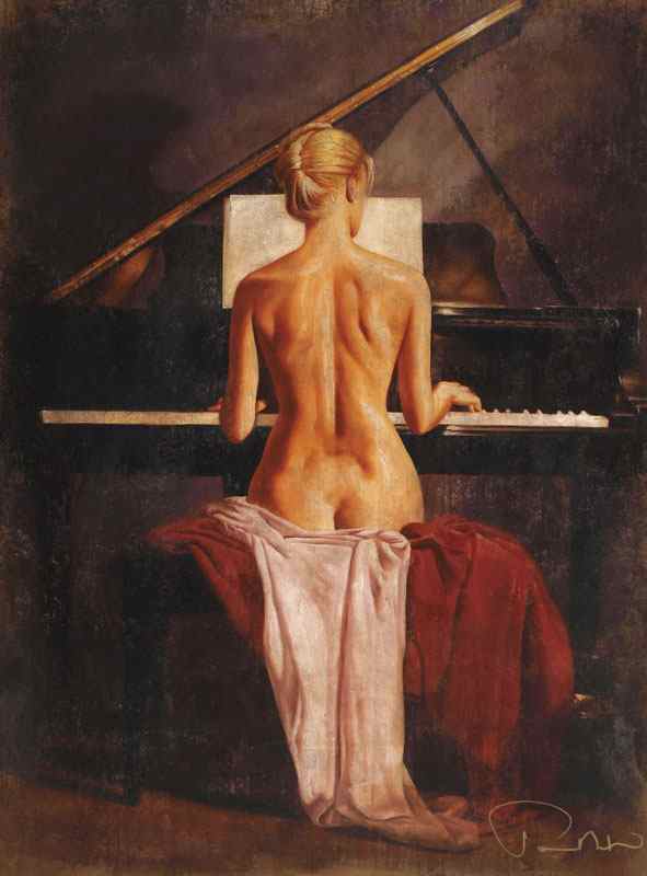 Appraisal: RUT Tomasz Polish - ''DIMINUEO'' Nude Piano Player Giclee Canvas