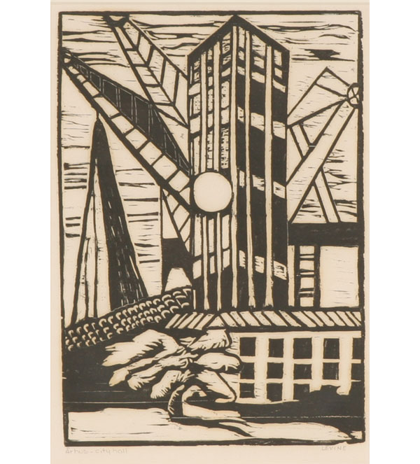 Appraisal: Levine Aarhus City Hall Denmark 's woodcut Signed and titled