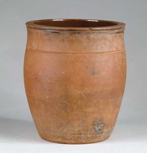 Appraisal: RARE SIGNED REDWARE OVOID CROCK BY BENJAMIN DODGE PORTLAND Interior