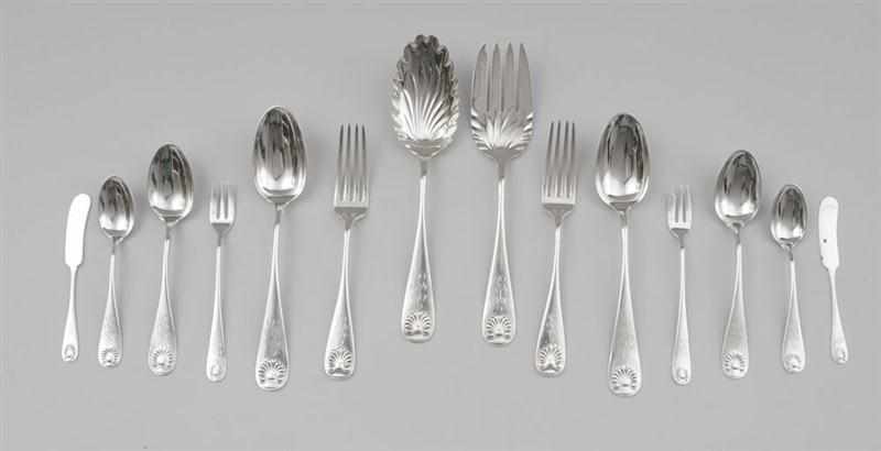 Appraisal: DURGIN MONOGRAMMED SILVER ''SHELL'' PATTERN -PIECE PART FLATWARE SERVICE Comprising