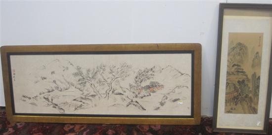 Appraisal: TWO ORIENTAL WATERCOLORS A landscape and a mountain landscape signed