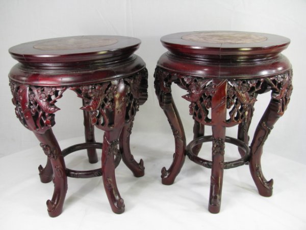 Appraisal: Pair of small Chinese carved rosewood stands with five S