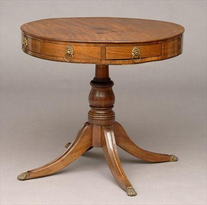 Appraisal: REGENCY EBONIZED LINE-INLAID MAHOGANY SMALL DRUM-TOP TABLE The plain top