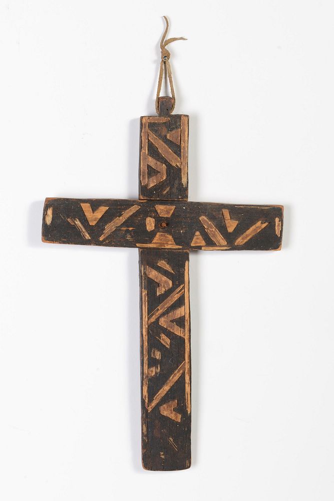 Appraisal: Wood Cross with Straw Overlay ca New Mexico Wood Cross