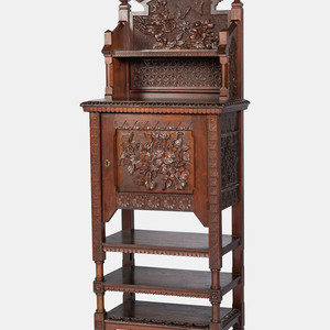 Appraisal: Cincinnati Art-Carved 'Mozart' Music Cabinet Circa - with carved floral