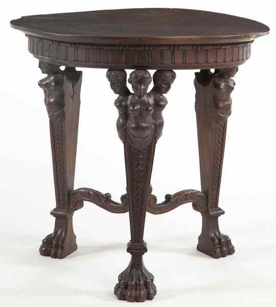 Appraisal: Neoclassical Circular Console Tablecirca Continental origin walnut three carved and