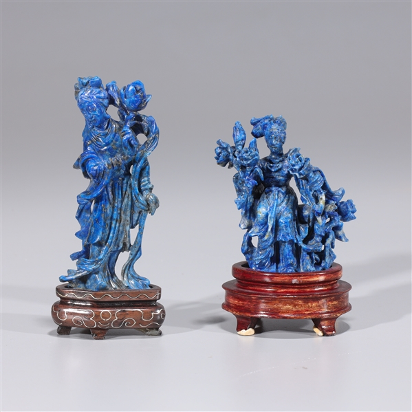 Appraisal: Two Chinese carved lapis figures each with wood stand the