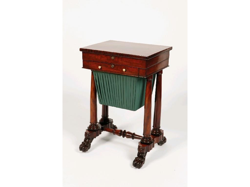 Appraisal: A REGENCY MAHOGANY WORK TABLE the rectangular top opening to