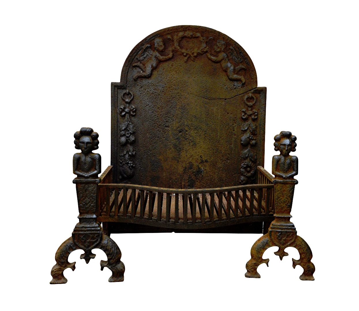 Appraisal: A cast iron firebasket of serpentine outline with slatted open