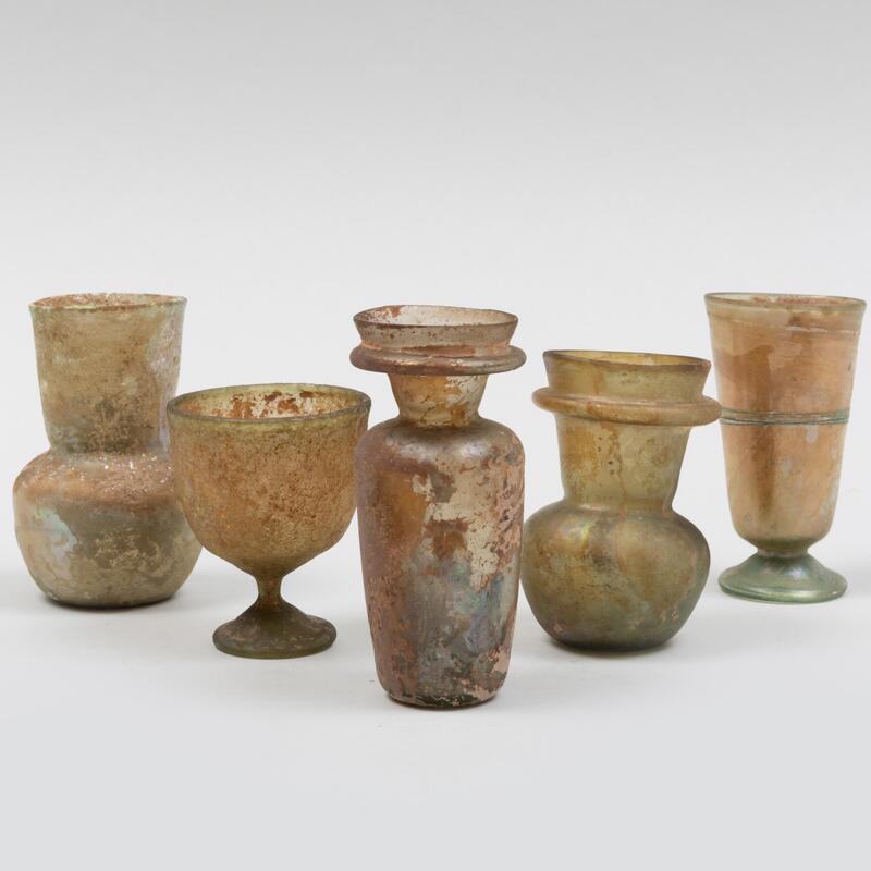 Appraisal: Group of Five Roman Glass Vessels The largest x in