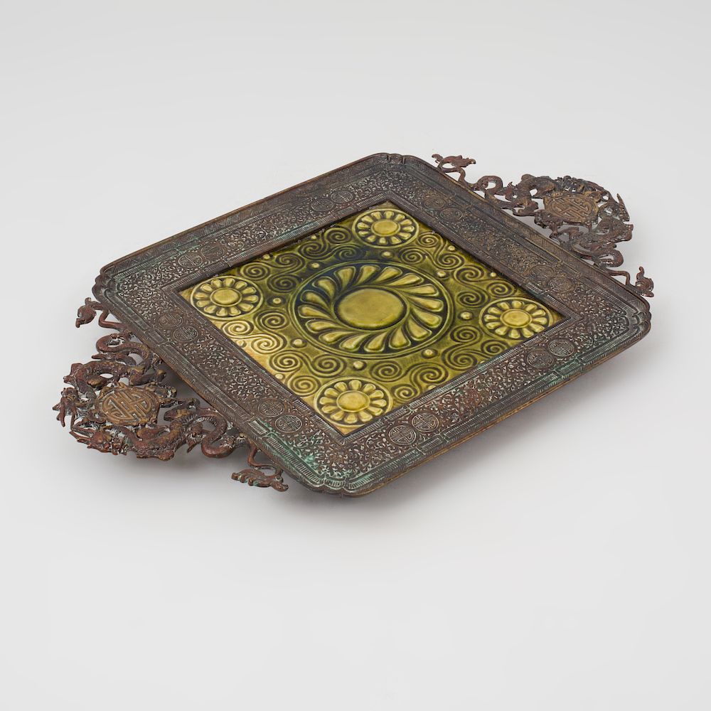 Appraisal: Aesthetic Style Mixed Metal-Mounted Tile Trivet x x in Condition