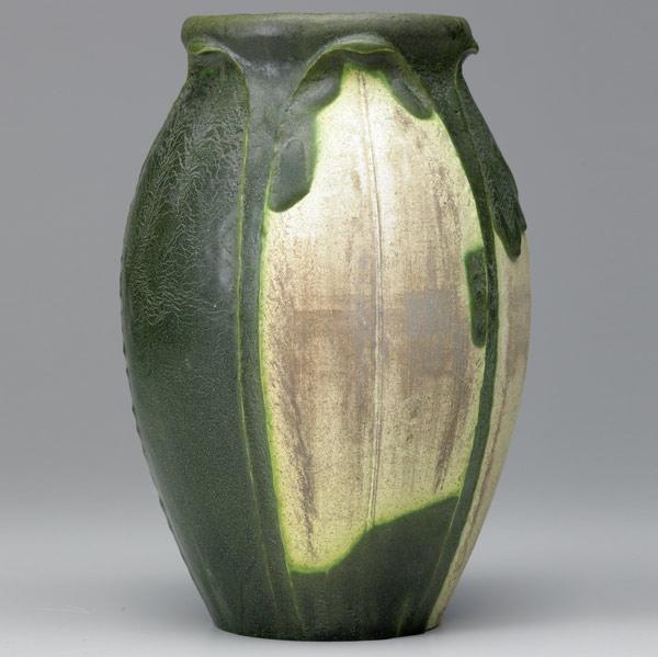 Appraisal: GRUEBY Tall vase by Ruth Erickson with applied leaves under