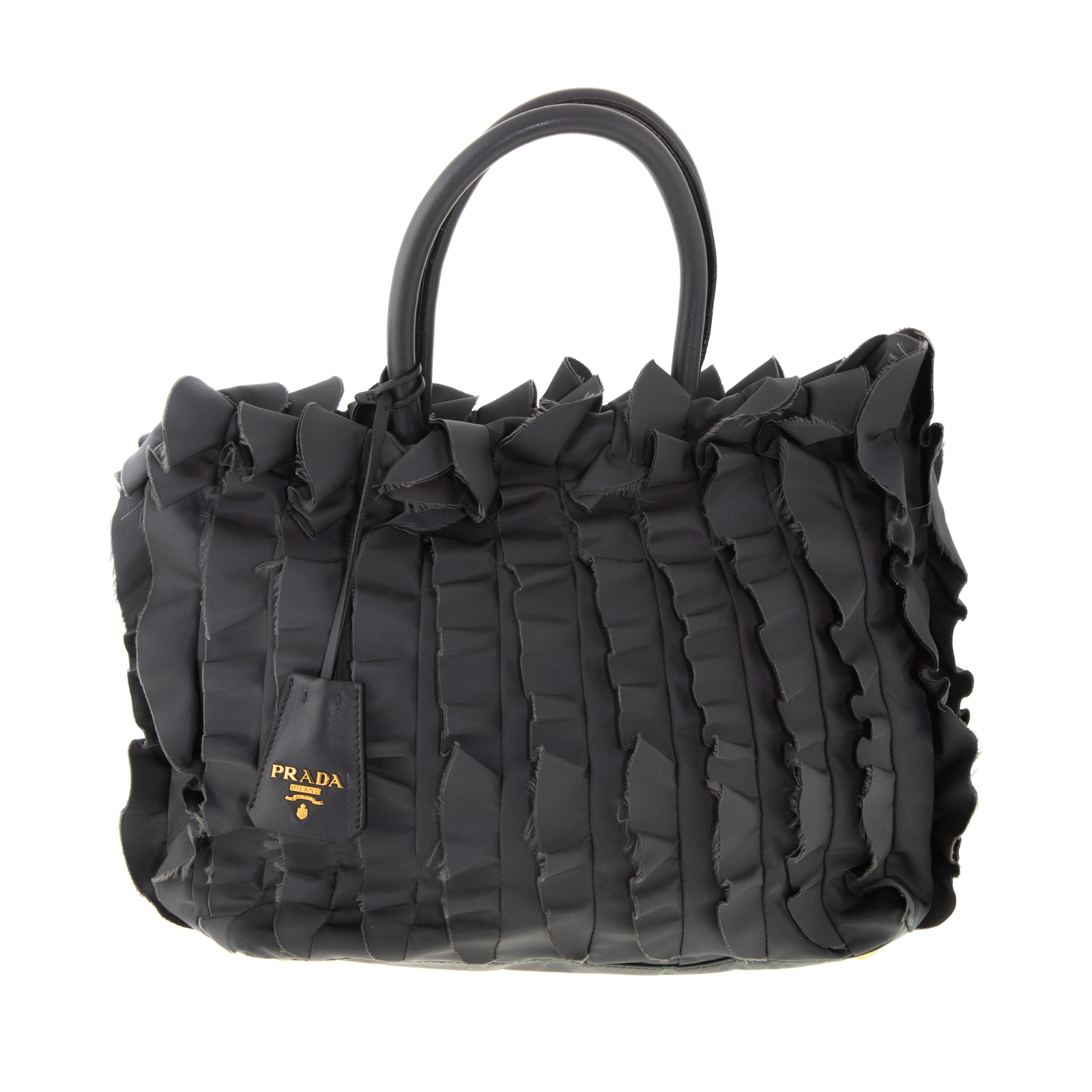 Appraisal: A PRADA TESSUTO NYLON RUFFLE BAG A gray Tessuto nylon