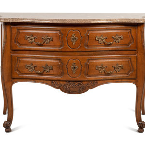 Appraisal: A Louis XV Style Walnut Marble-Top Commode Late th Century