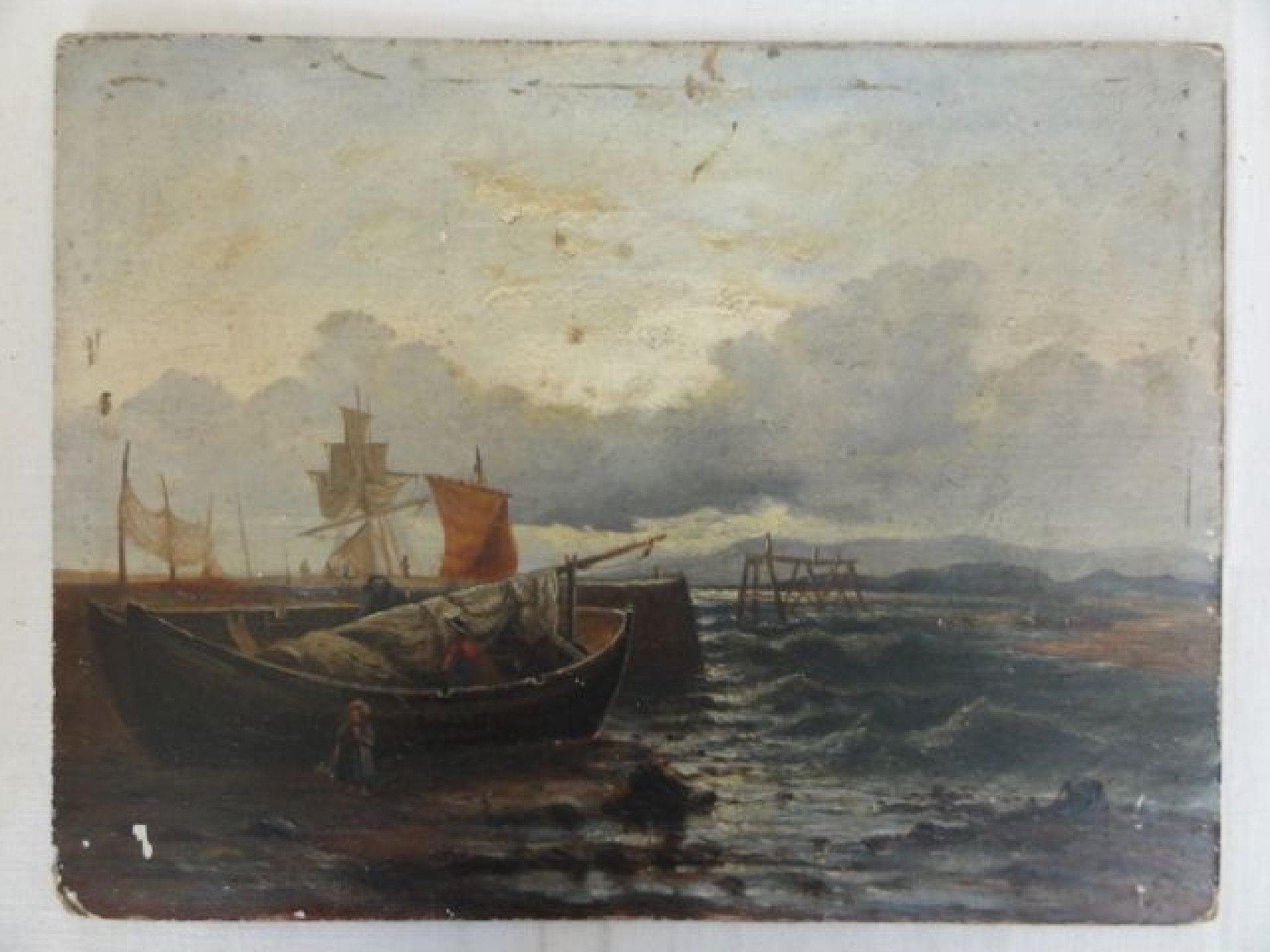 Appraisal: A th century oil painting on board of a coastal