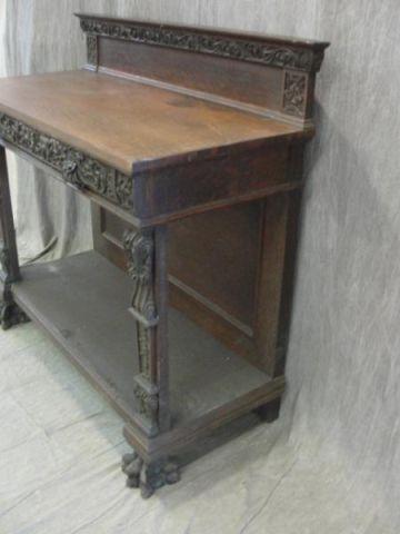 Appraisal: Highly Carved Oak Server Possibly Horner with a backsplash and